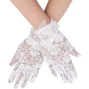 Women's Short St126-White Lace Open Half Finger Gloves Wedding Party Prom